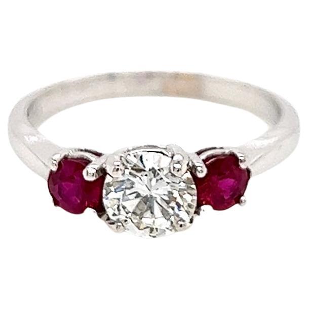1.07 Total Carat Ruby and Diamond Three Stone Ladies Ring, GIA Certified