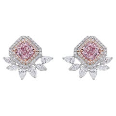 1.07ct + 1.16ct Pinkish Brown Cushions GIA Earrings