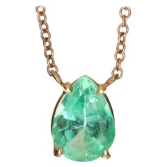 1.07ct 14K Colombian Emerald Pear Cut Solitaire Gold Necklace