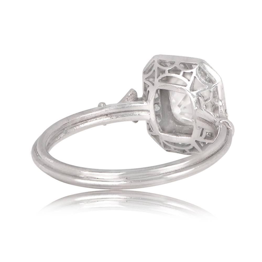 Art Deco 1.07ct Antique Cushion Cut Diamond Engagement Ring, Diamond Halo, Platinum