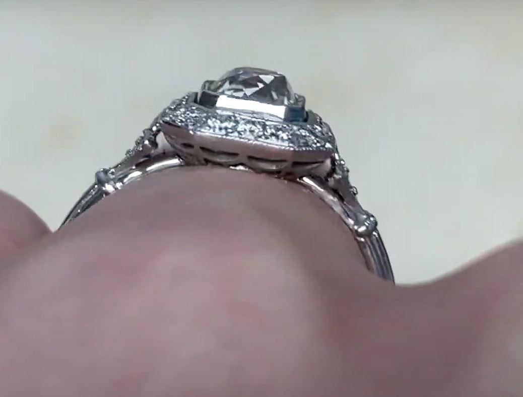 1.07ct Antique Cushion Cut Diamond Engagement Ring, Diamond Halo, Platinum 2