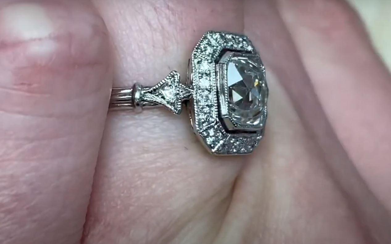 1.07ct Antique Cushion Cut Diamond Engagement Ring, Diamond Halo, Platinum 3