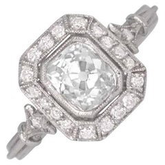 1.07ct Antique Cushion Cut Diamond Engagement Ring, Diamond Halo, Platinum