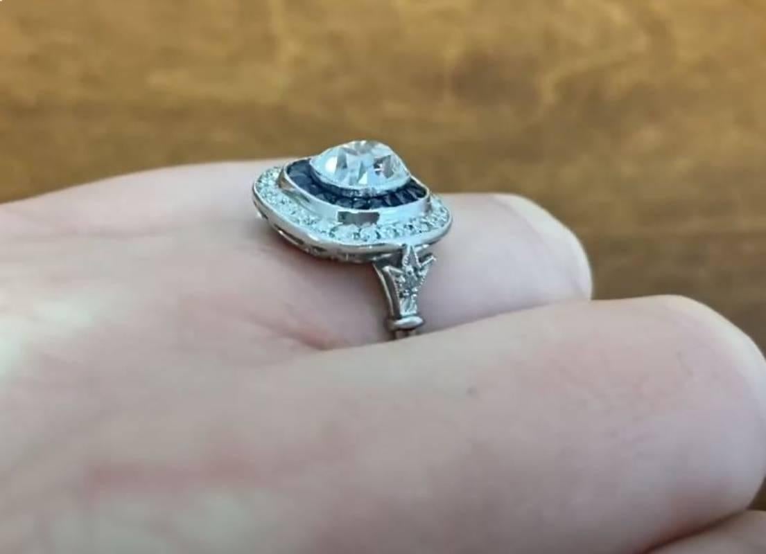 1.07ct Antique Cushion Cut Diamond Engagement Ring, Double Halo, Platinum For Sale 1