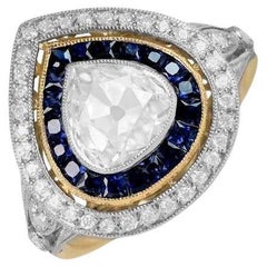 1.07ct Antique Pear Shape Diamond Engagement Ring, Double Halo, Platinum