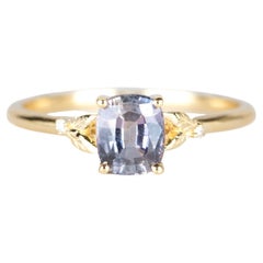 1.07ct Bi-Color Sapphire with Leaf Sides Diamond 14K Gold Engagement Ring R6338