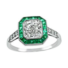 Vintage 1.07ct Diamond Emerald Engagement Ring