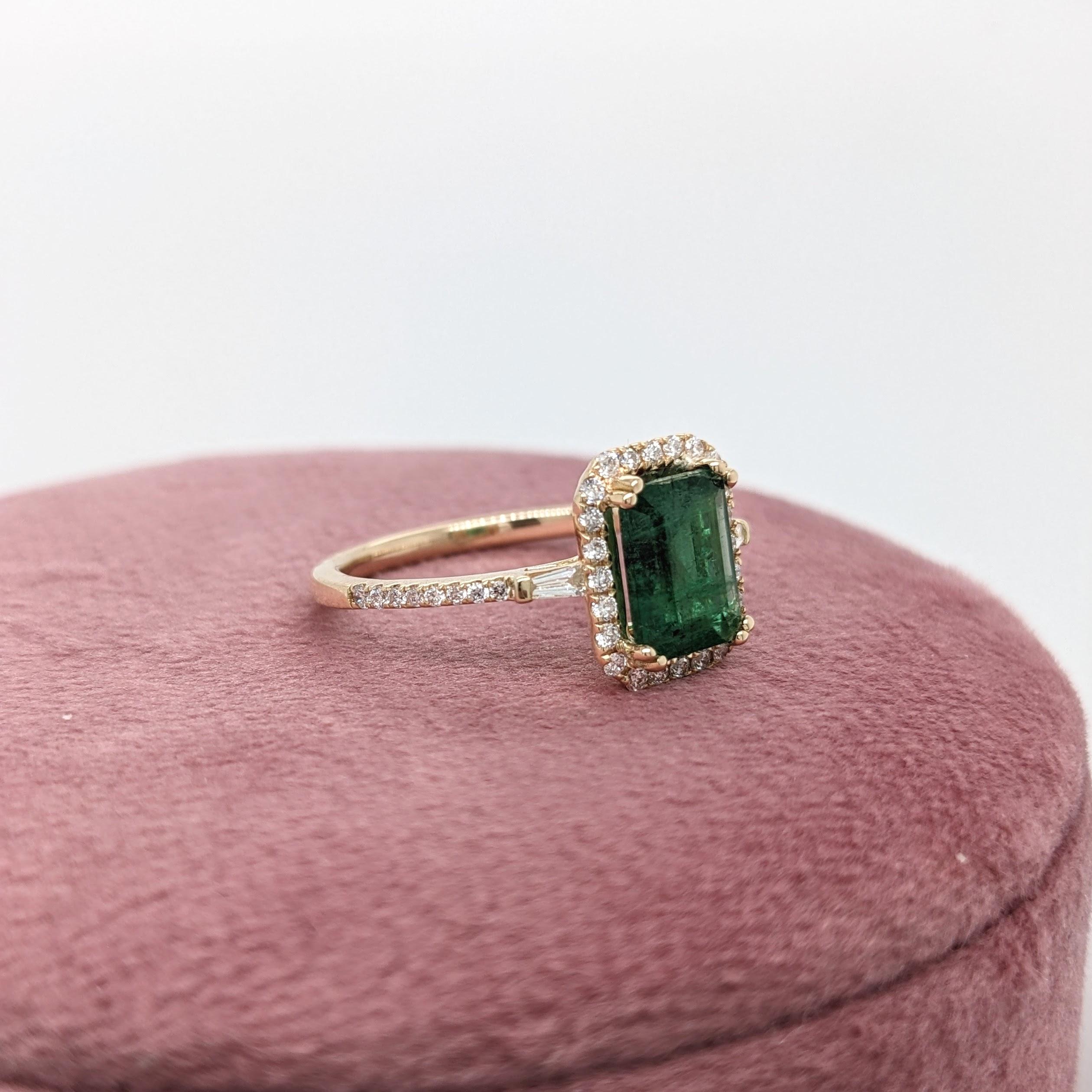 Art Deco 1.07ct Emerald Ring w Natural Diamond Halo in 14K Yellow Gold Emerald Cut 8x6mm