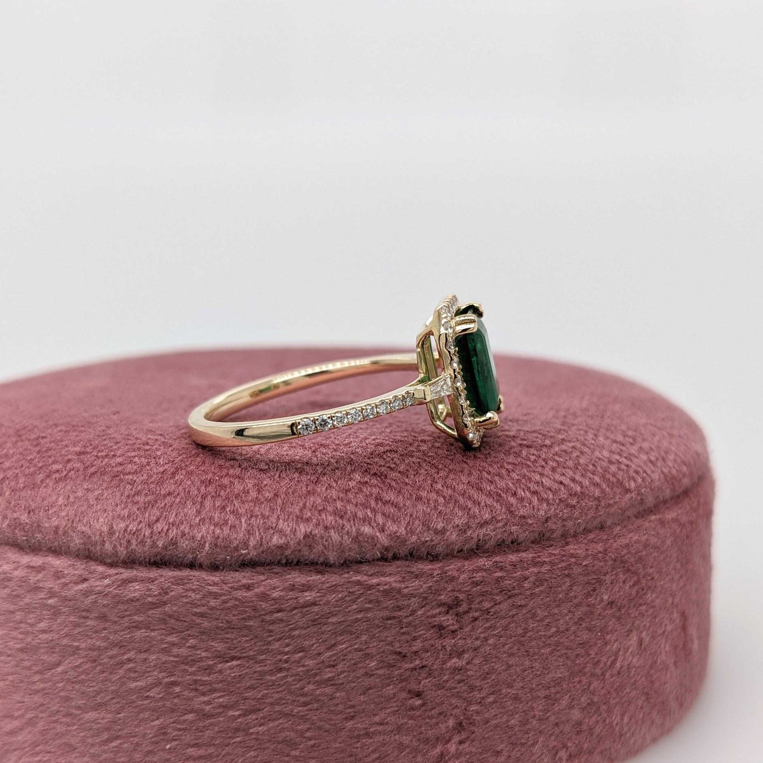 1.07ct Emerald Ring w Natural Diamond Halo in 14K Yellow Gold Emerald Cut 8x6mm In New Condition In Columbus, OH