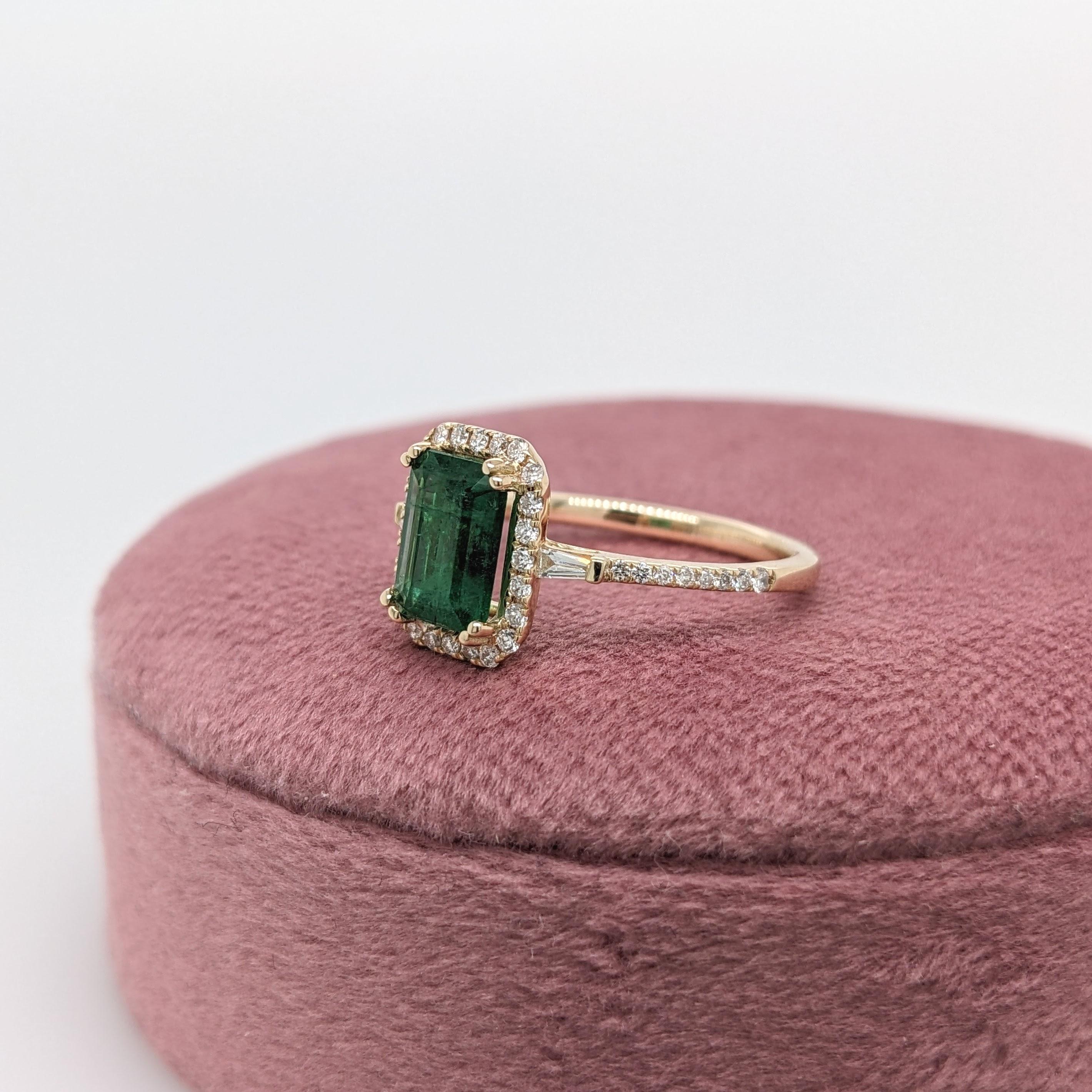 Women's 1.07ct Emerald Ring w Natural Diamond Halo in 14K Yellow Gold Emerald Cut 8x6mm