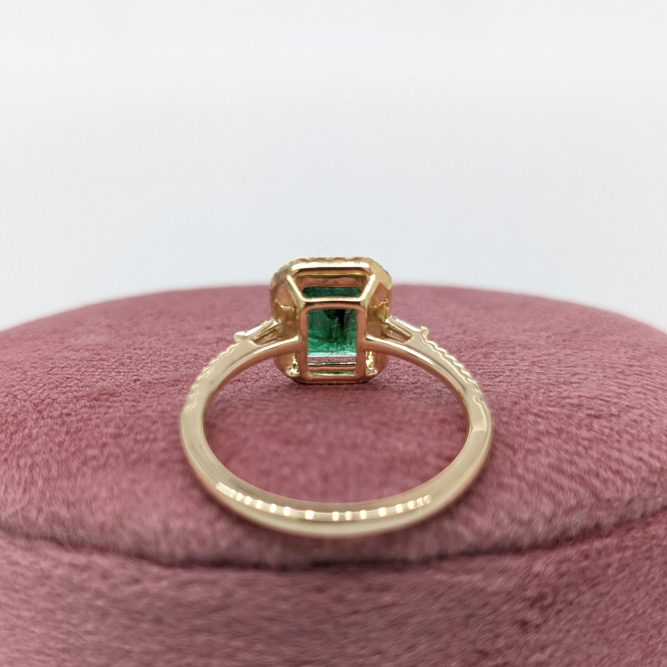 1.07ct Emerald Ring w Natural Diamond Halo in 14K Yellow Gold Emerald Cut 8x6mm 1