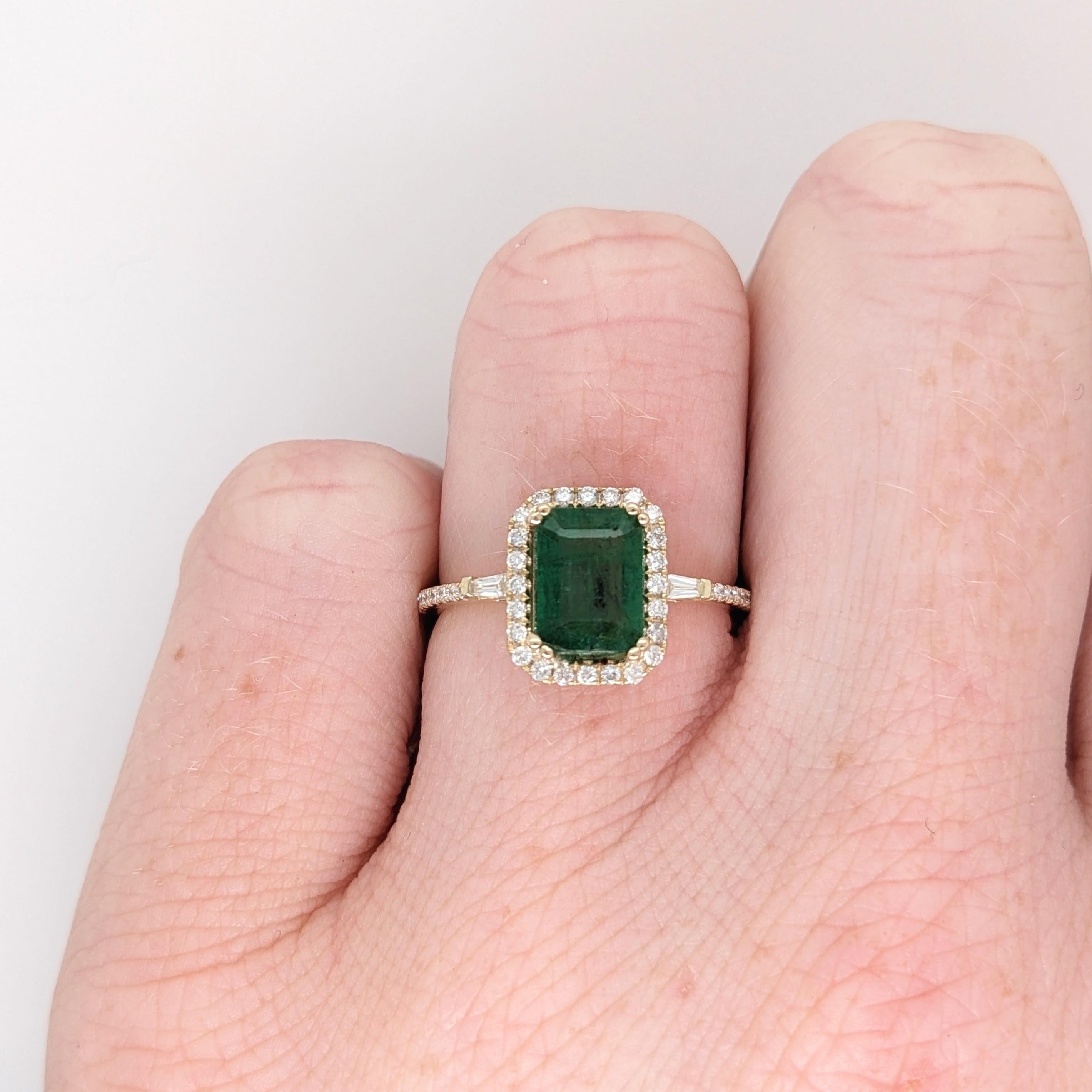 1.07ct Emerald Ring w Natural Diamond Halo in 14K Yellow Gold Emerald Cut 8x6mm 2