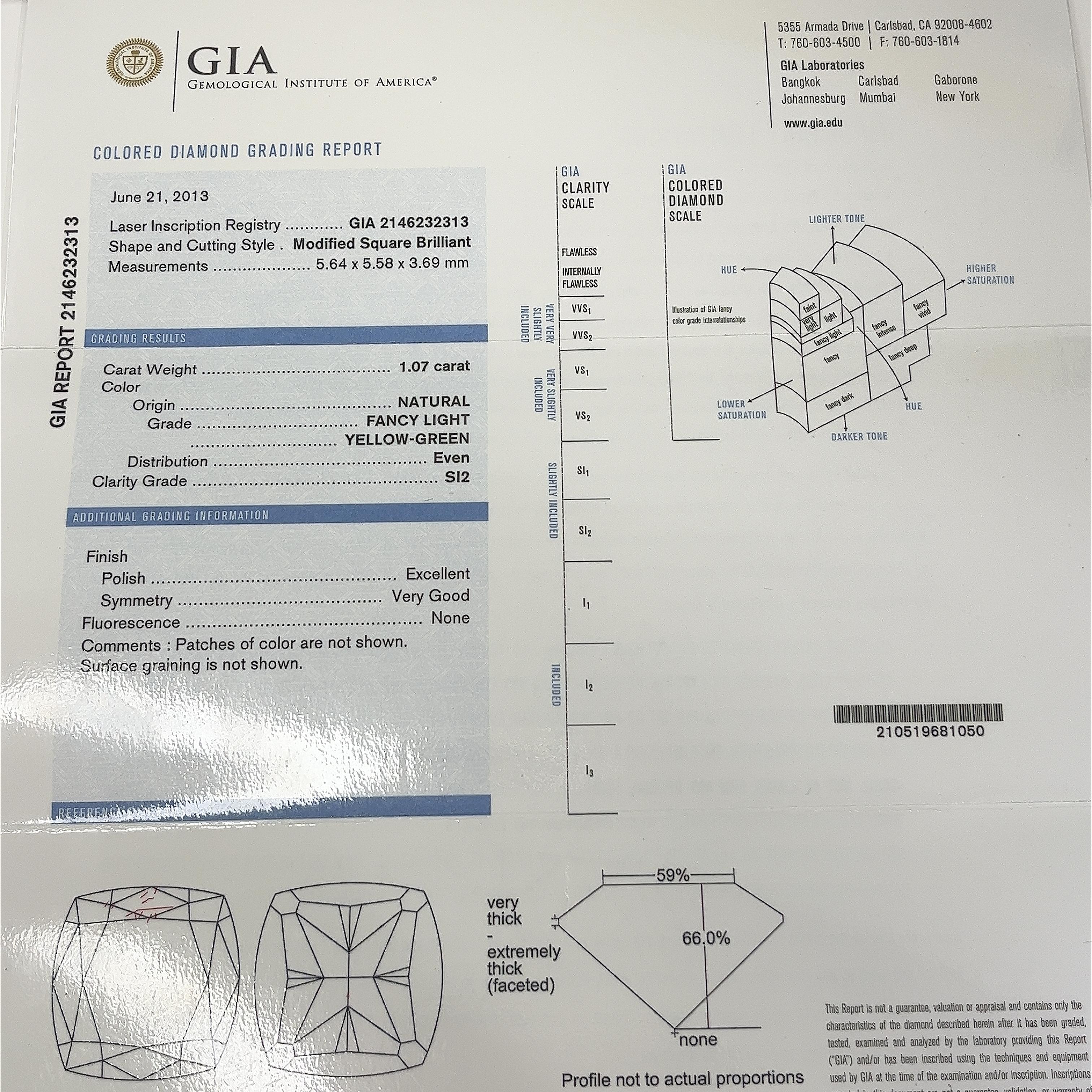 Diamant non serti de 1,07 carat de couleur jaune clair et vert fantaisie certifié GIA Unisexe 