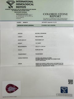 1.07ct IGI Certified Pink Sapphire Untreated Yellow Gold Pear Cut Solitaire Ring