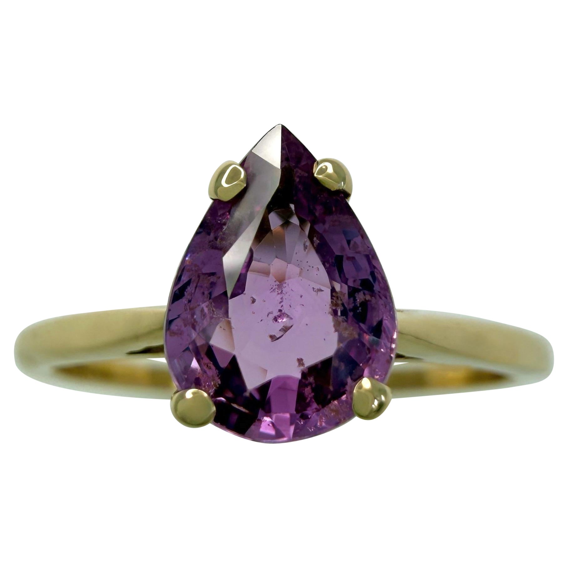 1.07ct IGI Certified Pink Sapphire Untreated Yellow Gold Pear Cut Solitaire Ring