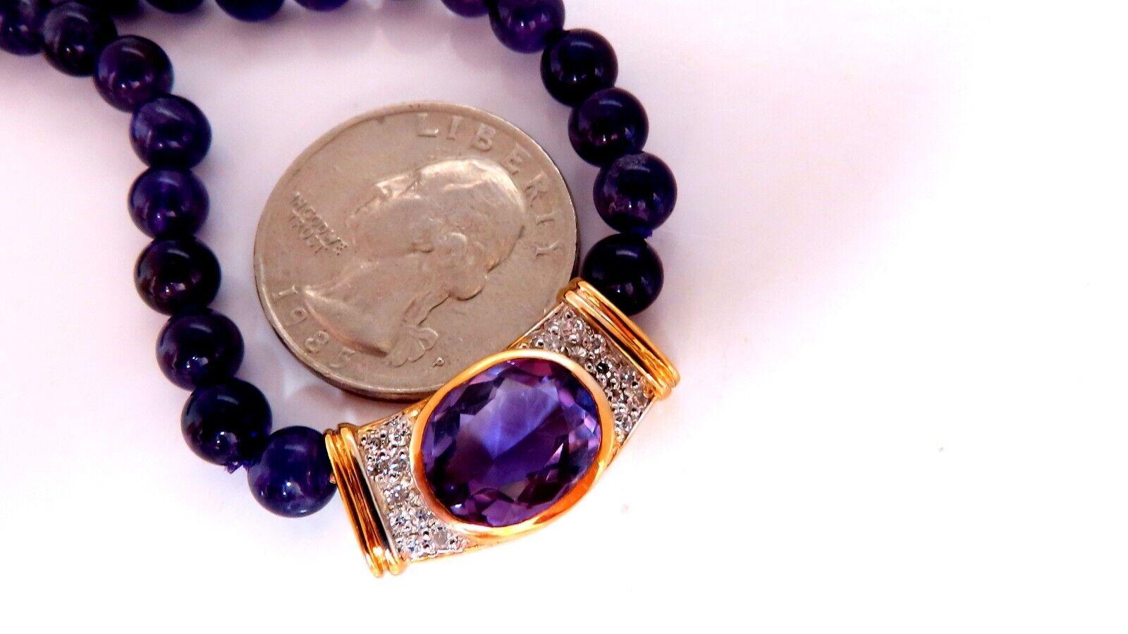 107ct Natural Amethyst Diamond Bead Necklace 14 Karat- In New Condition For Sale In New York, NY