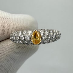 1.07ct Natural Fancy Vivid Orange Yellow Pear Diamond 18k White Gold Pave Ring