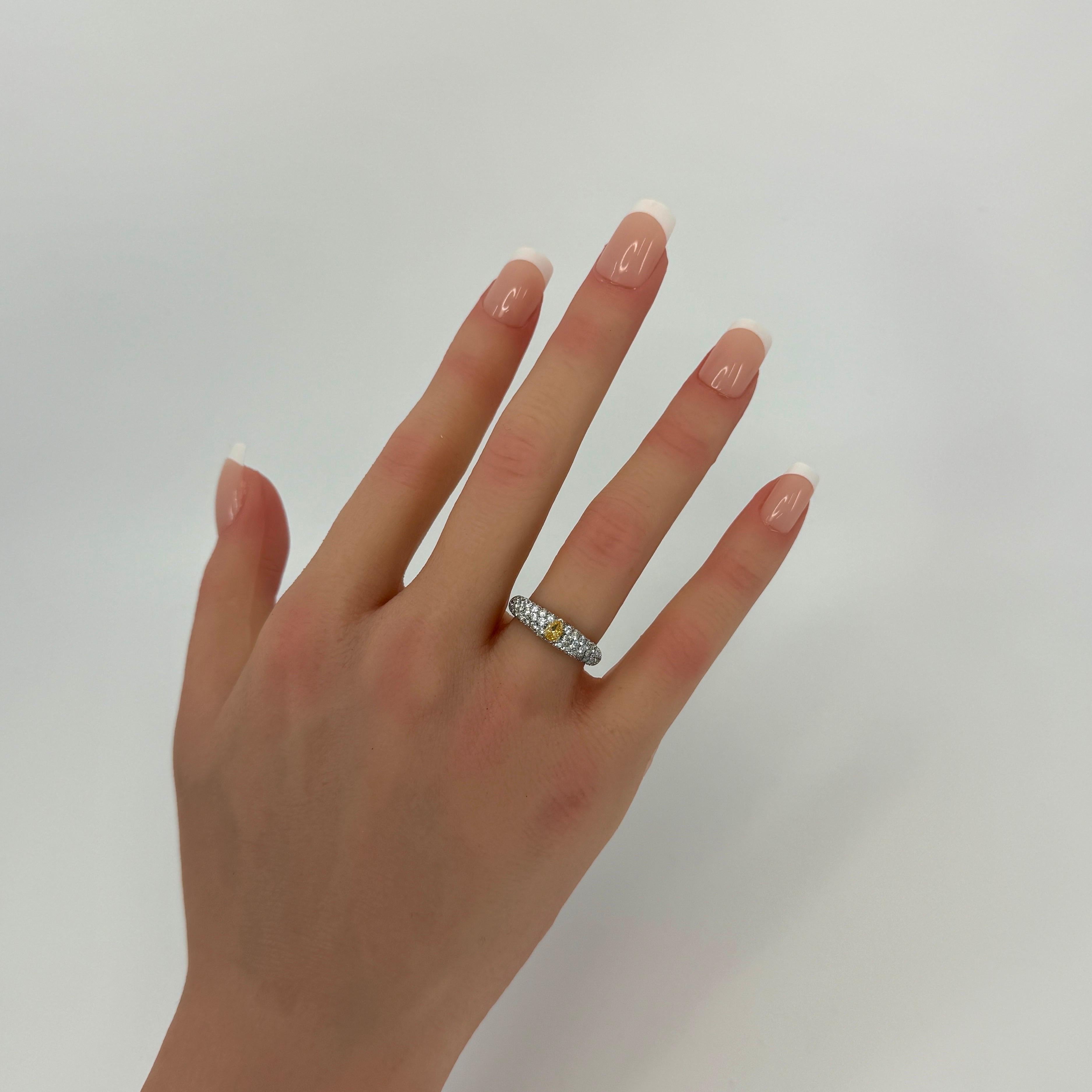 1.07ct Natural Fancy Vivid Orange Yellow Pear Diamond 18k White Gold Pave Ring For Sale 3