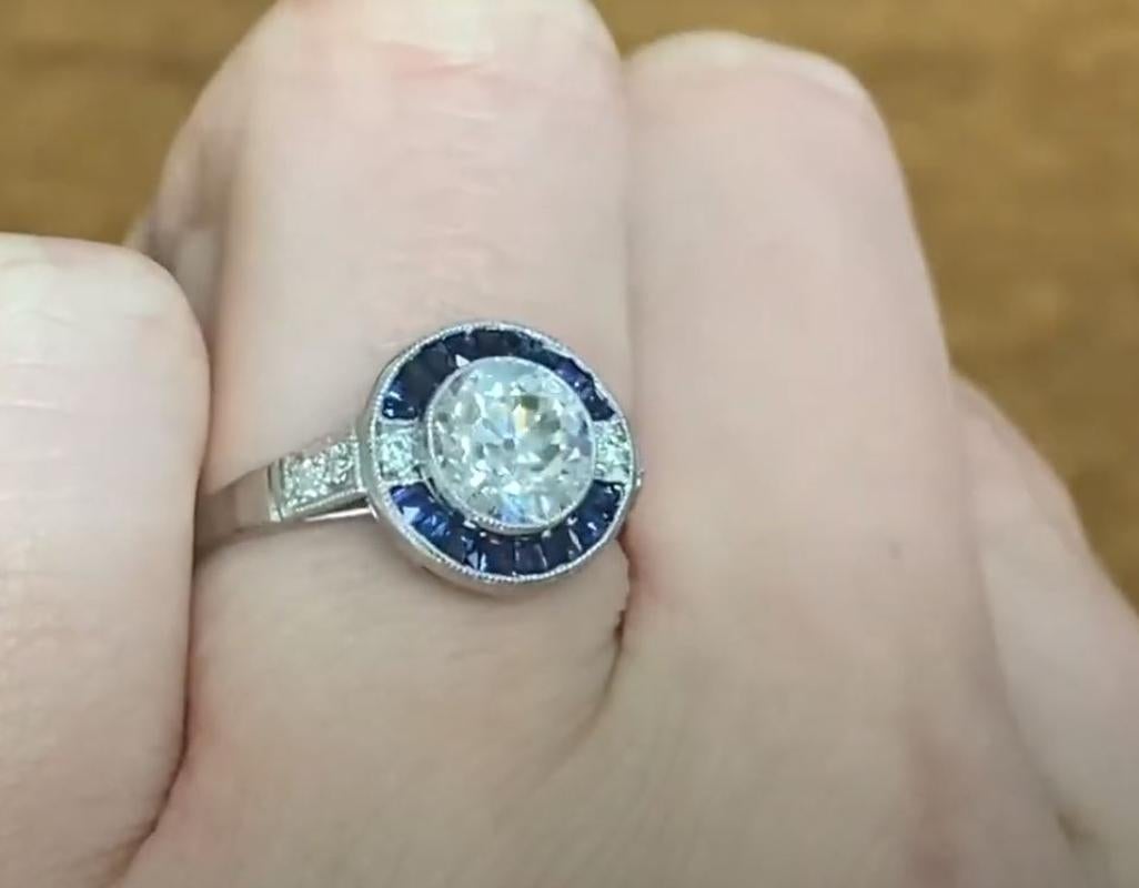 Women's 1.07ct Old European Cut Antique Diamond Engagement Ring, Sapphire Halo, Platinum