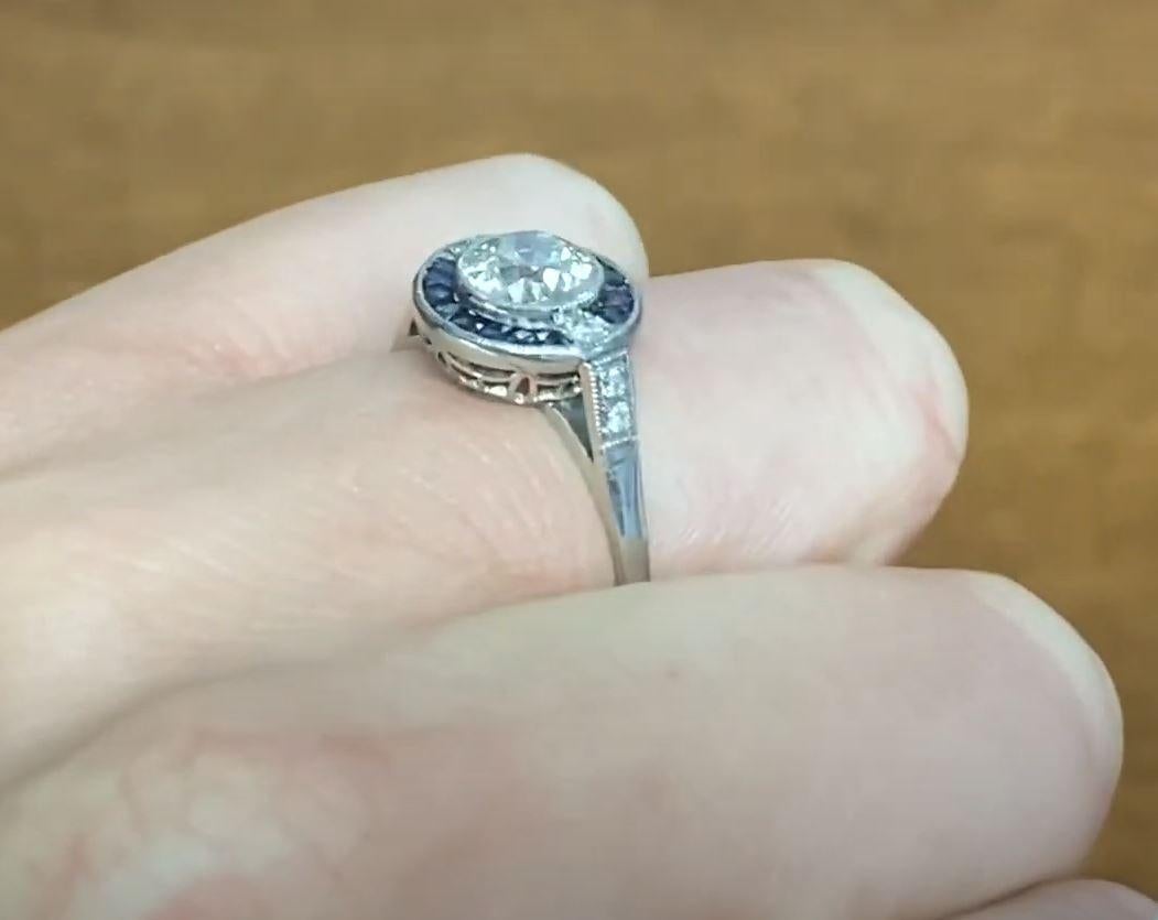 1.07ct Old European Cut Antique Diamond Engagement Ring, Sapphire Halo, Platinum 1