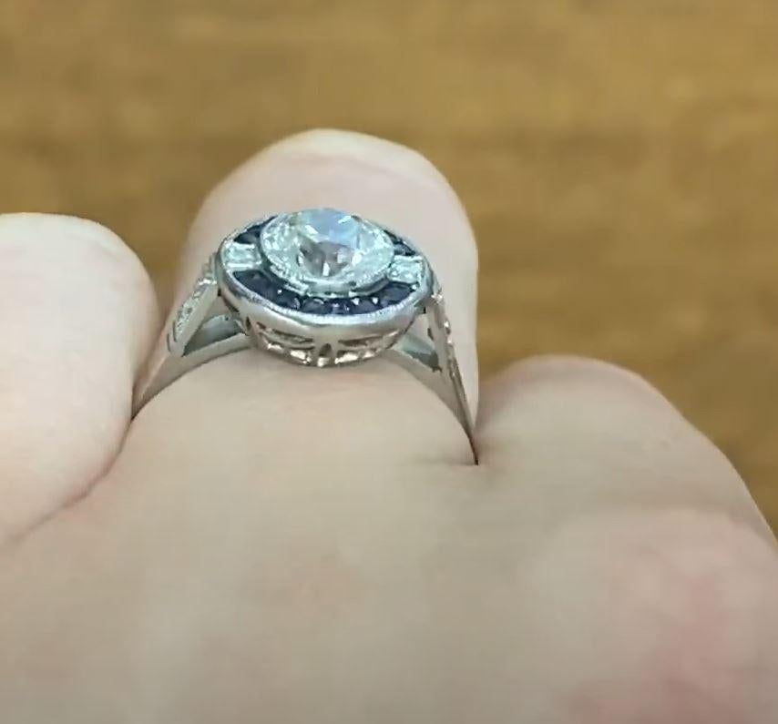 1.07ct Old European Cut Antique Diamond Engagement Ring, Sapphire Halo, Platinum 2