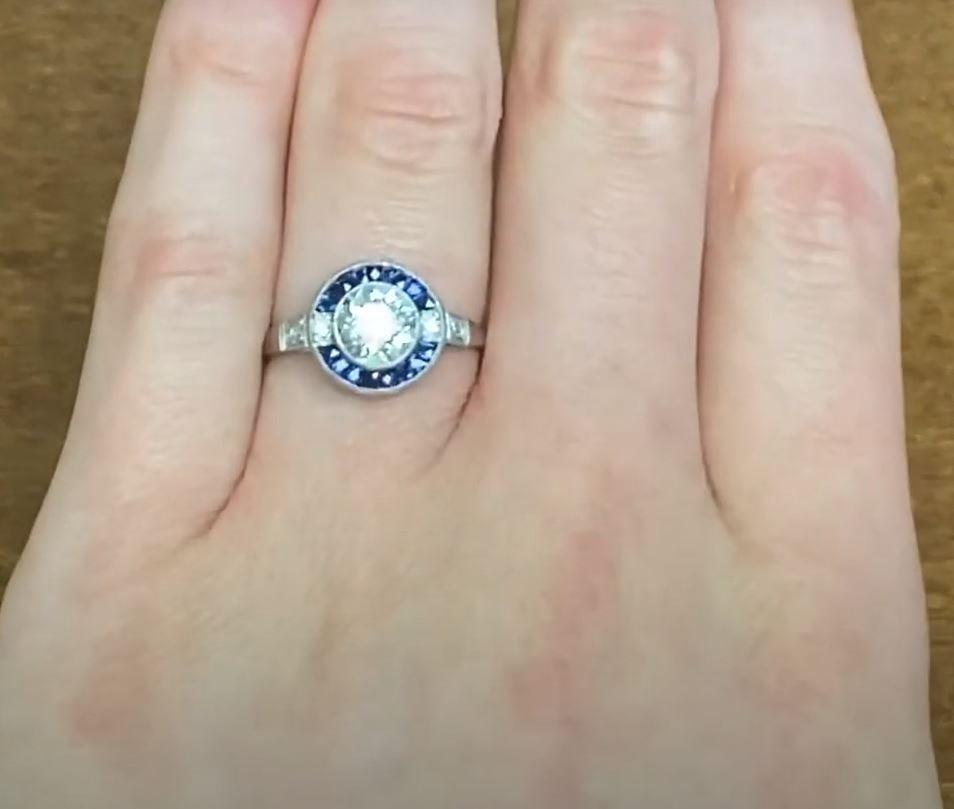 1.07ct Old European Cut Antique Diamond Engagement Ring, Sapphire Halo, Platinum 3