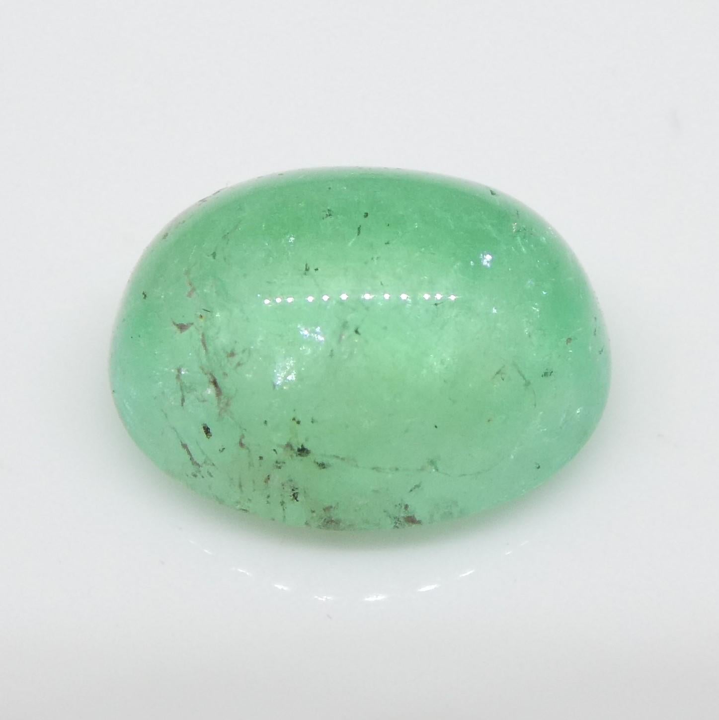 Women's or Men's 1.07ct Oval Cabochon Green Emerald from Colombia For Sale