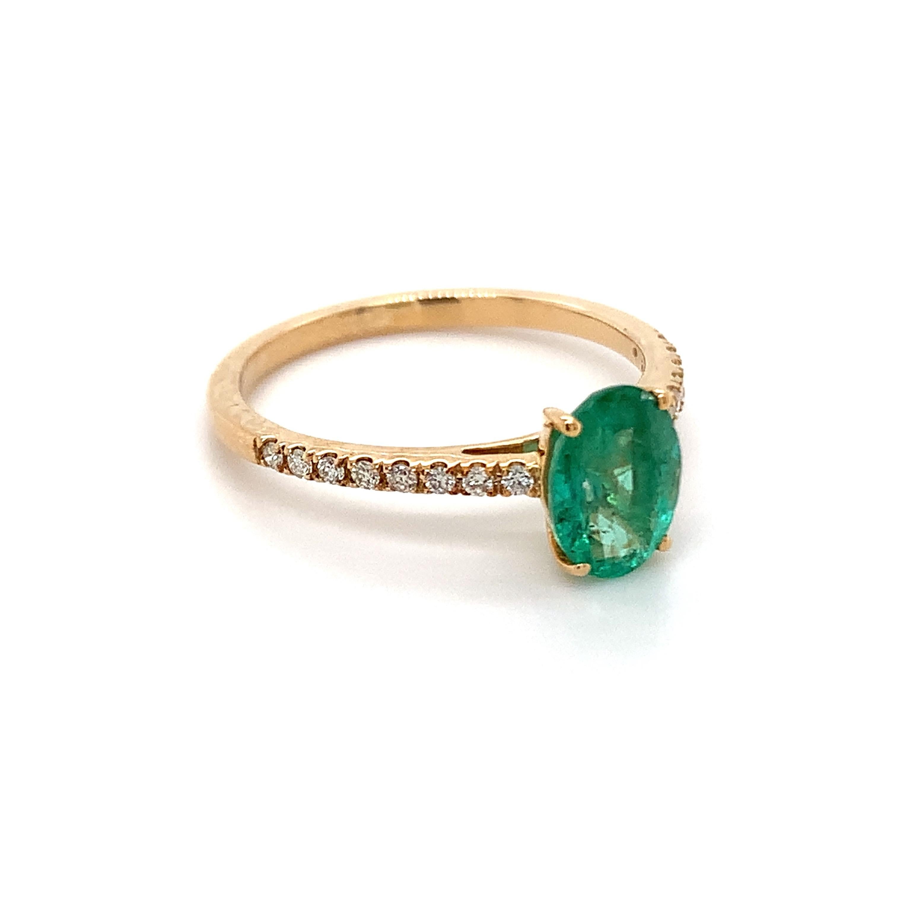 Oval cut emerald gemstone beautifully crafted in a 10K yellow gold ring with natural diamonds.

With a vibrant green color hue. The birthstone for May is a symbol of renewed spring growth. Explore a vast range of precious stone Jewelry in our store.