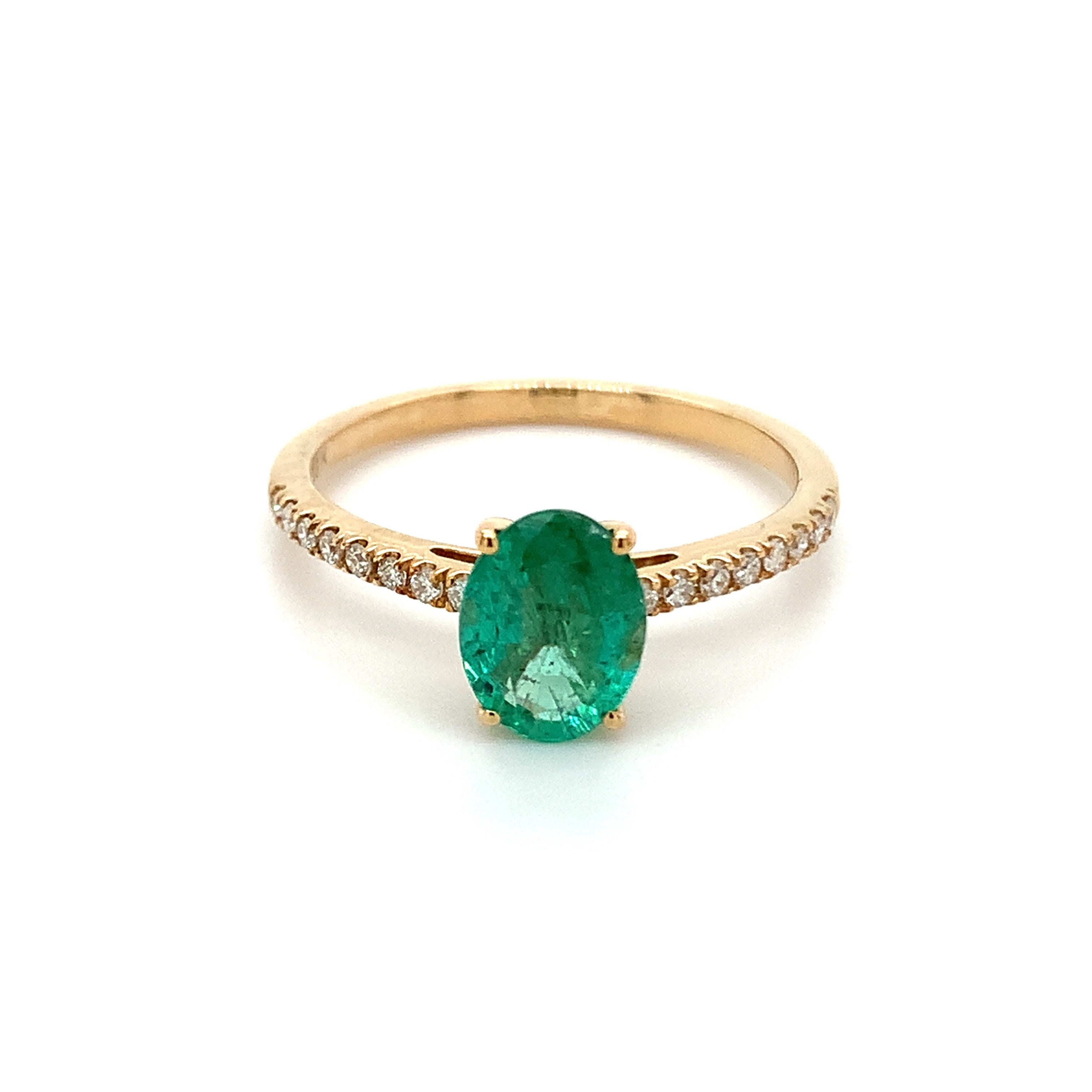 1.07ct Oval Cut Emerald Ring with Diamond in 10k Yellow Gold For Sale