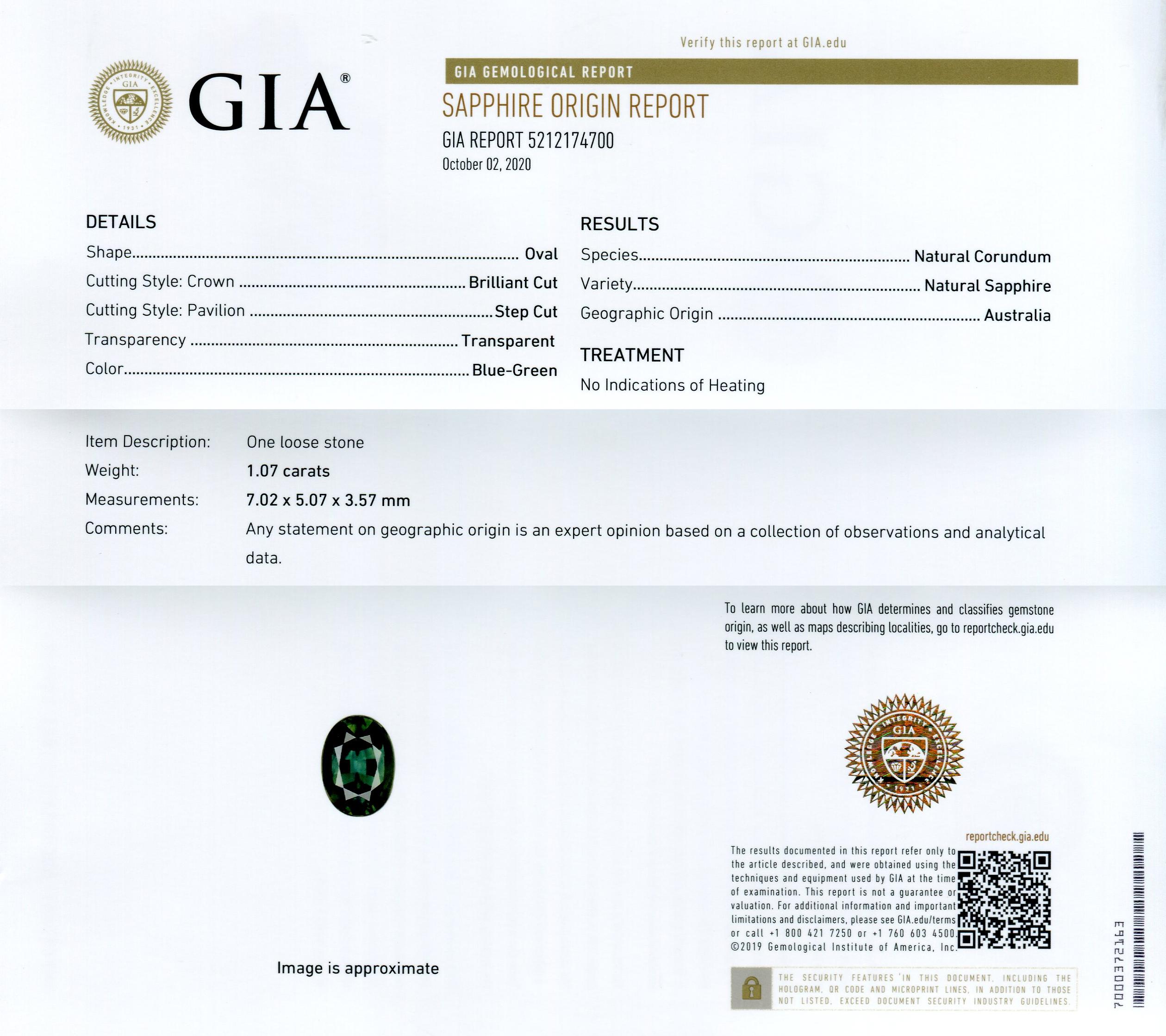 This is a stunning GIA Certified Sapphire 

The GIA report reads as follows:

GIA Report Number: 5212174700
Shape: Oval
Cutting Style: 
Cutting Style: Crown: Brilliant Cut
Cutting Style: Pavilion: Step Cut
Transparency: Transparent
Color: