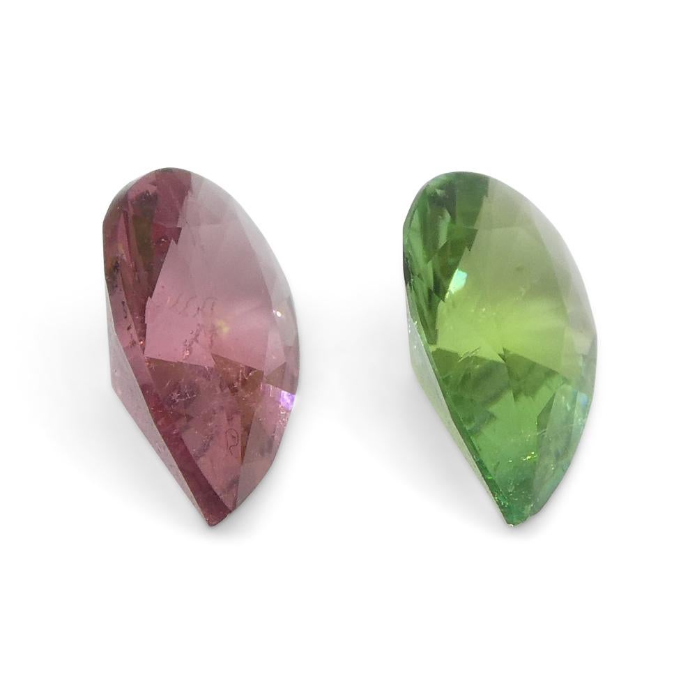 Brilliant Cut 1.07ct Pair Pear Pink/Green Tourmaline from Brazil For Sale