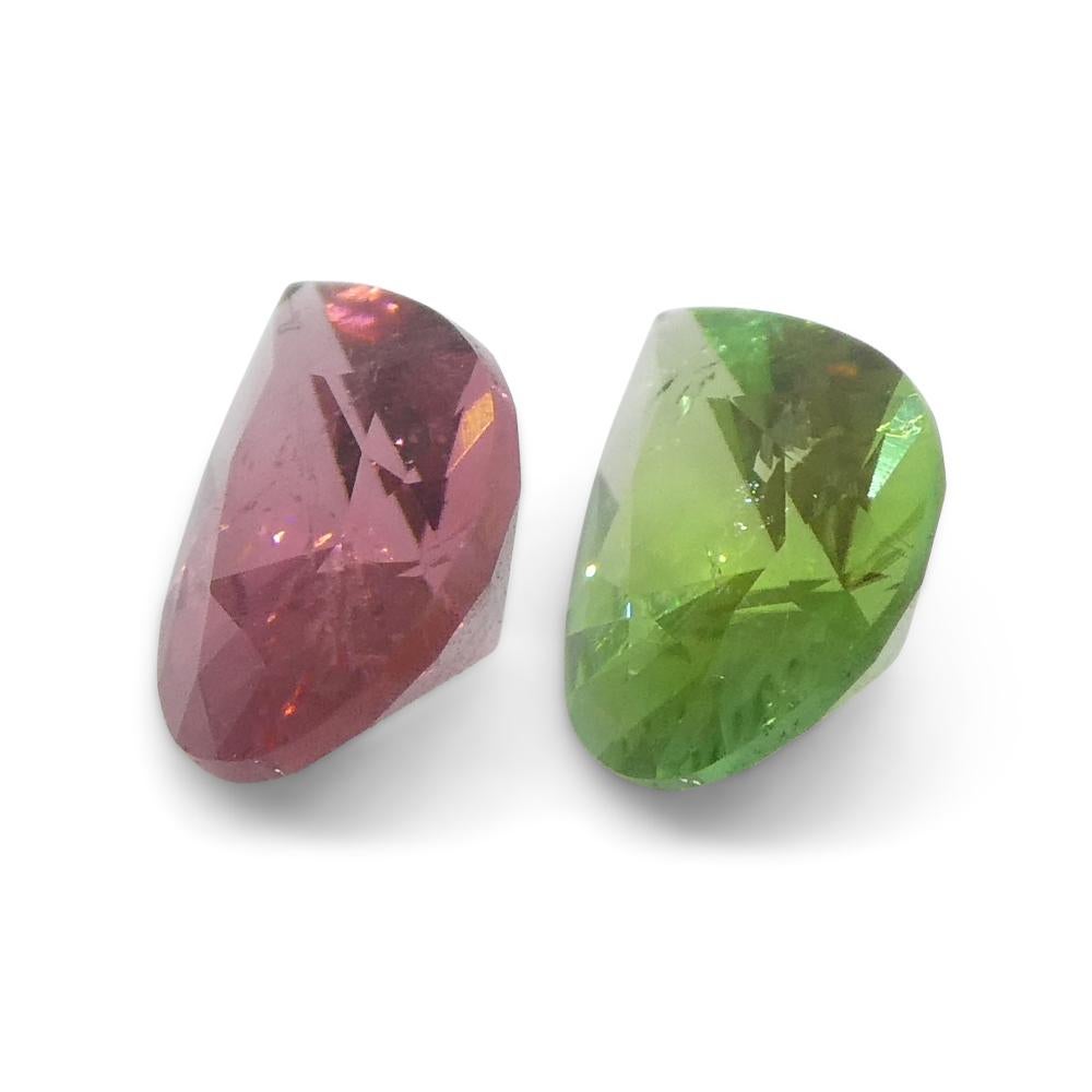 Women's or Men's 1.07ct Pair Pear Pink/Green Tourmaline from Brazil For Sale