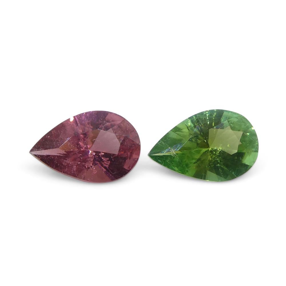 1.07ct Pair Pear Pink/Green Tourmaline from Brazil For Sale 1