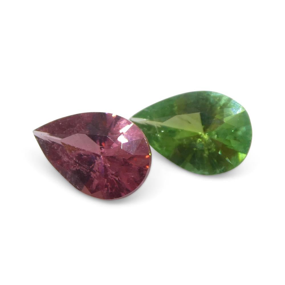 1.07ct Pair Pear Pink/Green Tourmaline from Brazil For Sale 2