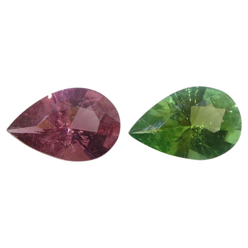 1.07ct Pair Pear Pink/Green Tourmaline from Brazil For Sale