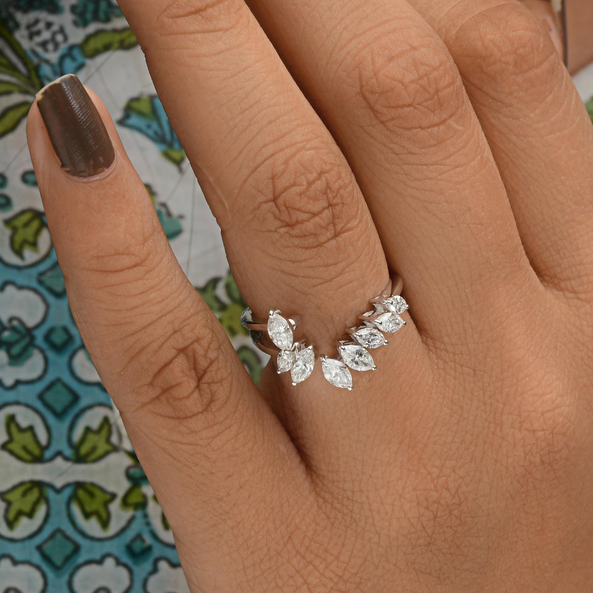 Im Angebot: 1.07Ct SI/H Marquise Diamond Curve Shape Ring 14k Weißgold Alle Zölle gezahlt () 2