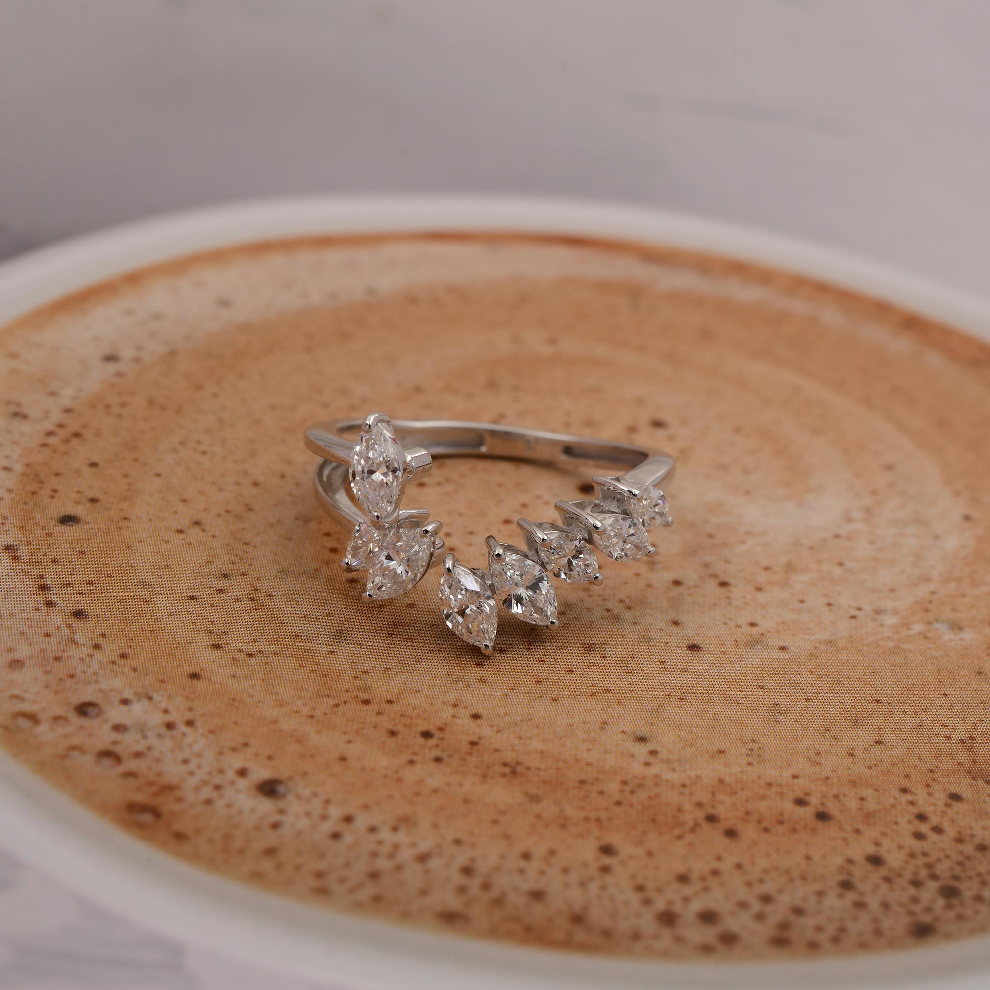 Im Angebot: 1.07Ct SI/H Marquise Diamond Curve Shape Ring 14k Weißgold Alle Zölle gezahlt () 5