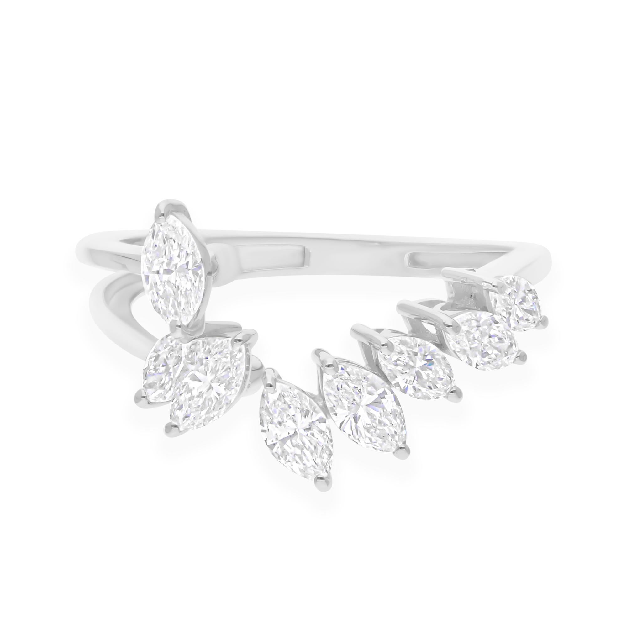Im Angebot: 1.07Ct SI/H Marquise Diamond Curve Shape Ring 18k Weißgold Alle Zölle gezahlt () 5