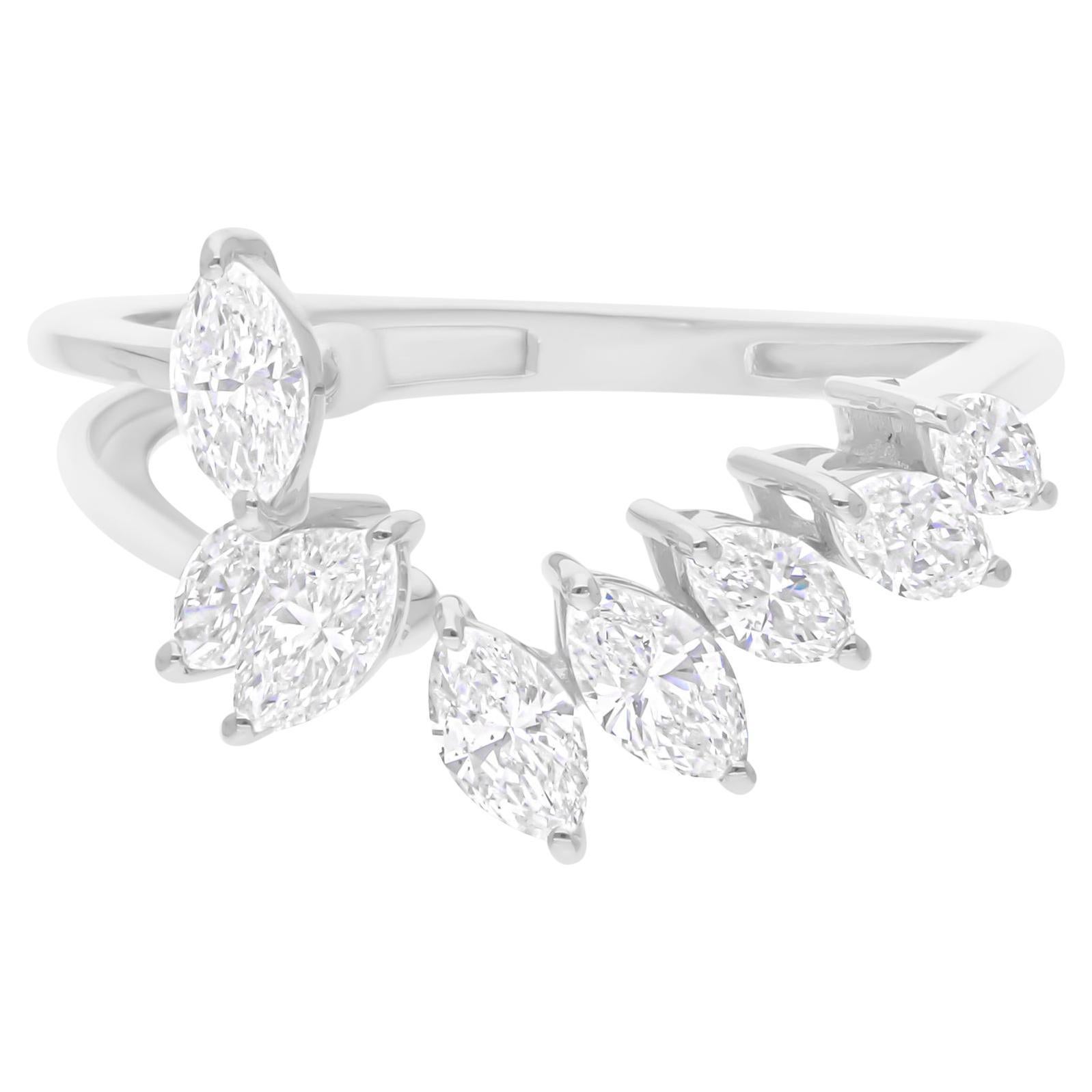 1.07Ct SI/H Marquise Diamond Curve Shape Ring 18k Weißgold Alle Zölle gezahlt