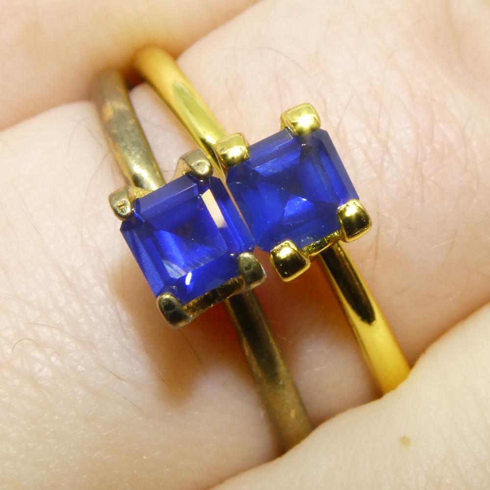 Description:

Gem Type: Sapphire 
Number of Stones: 2
Weight: 1.07 cts
Measurements: 4.47 x 4.44 x 2.84 mm and 4.39 x 4.46 x 2.91 mm
Shape: Square/Octagonal
Cutting Style Crown: Step Cut
Cutting Style Pavilion: Step Cut 
Transparency: