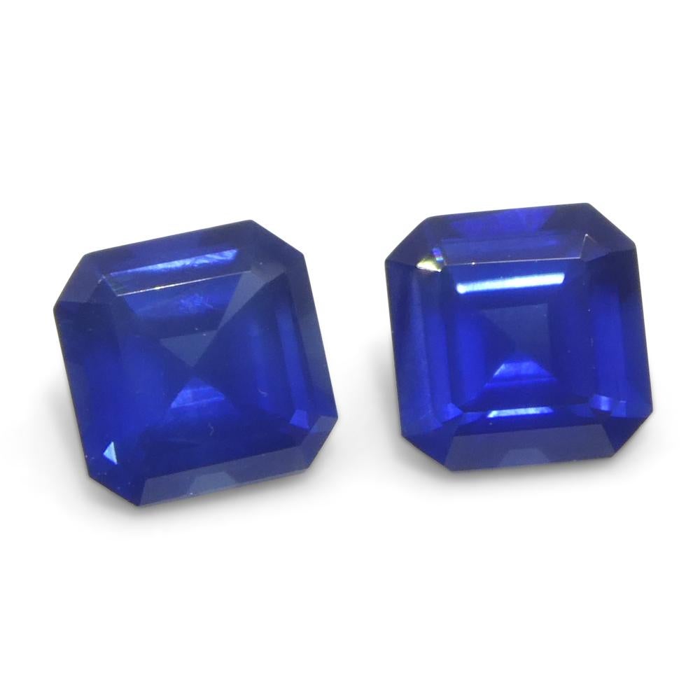 Square Cut 1.07ct Square/Octagonal Blue Sapphire from Myanmar/Burma Pair (2) For Sale