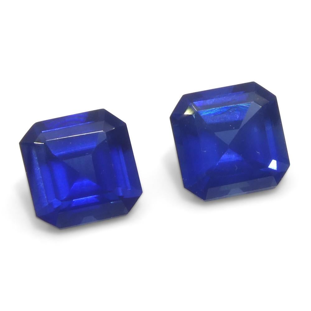 Women's or Men's 1.07ct Square/Octagonal Blue Sapphire from Myanmar/Burma Pair (2) For Sale