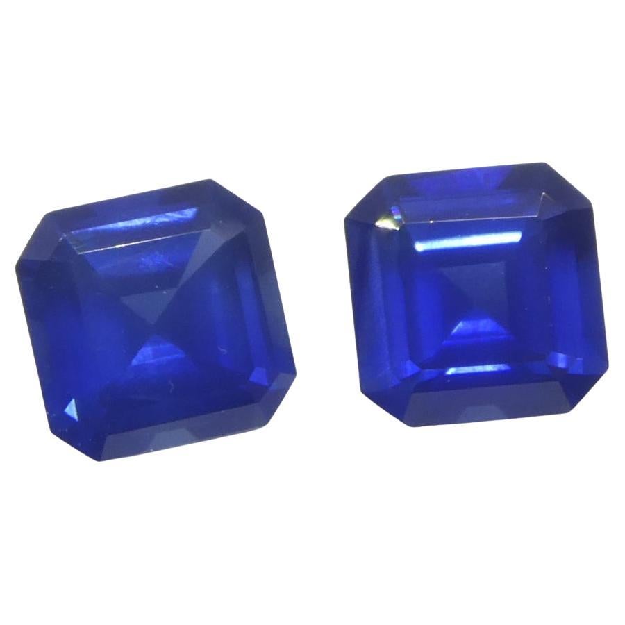 1.07ct Square/Octagonal Blue Sapphire from Myanmar/Burma Pair (2) For Sale