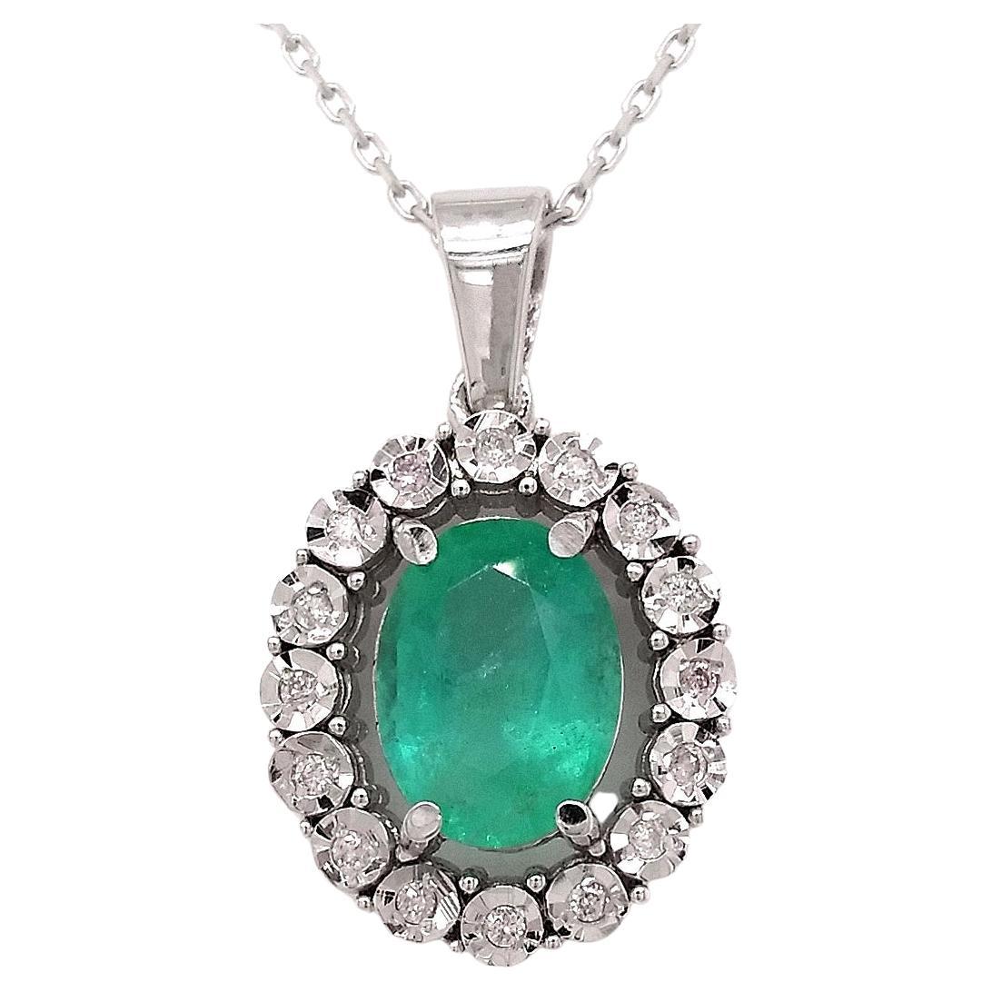 1.07ct Total Weight Natural Emerald and Diamond Pendant at 1stDibs