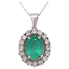 1.07ct Total Weight Natural Emerald and Diamond Pendant