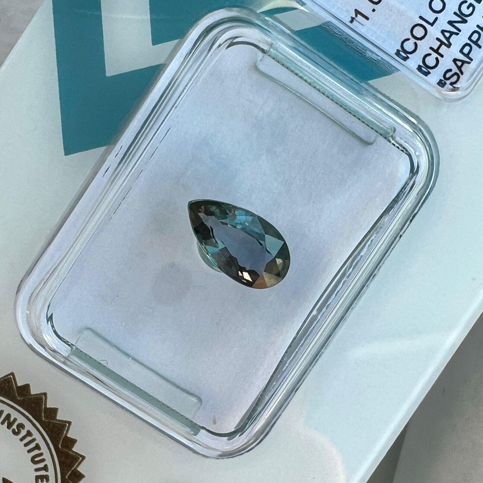 Pear Cut 1.07ct Unheated Colour Change Natural Sapphire IGI Certified Pear Teardrop Cut For Sale