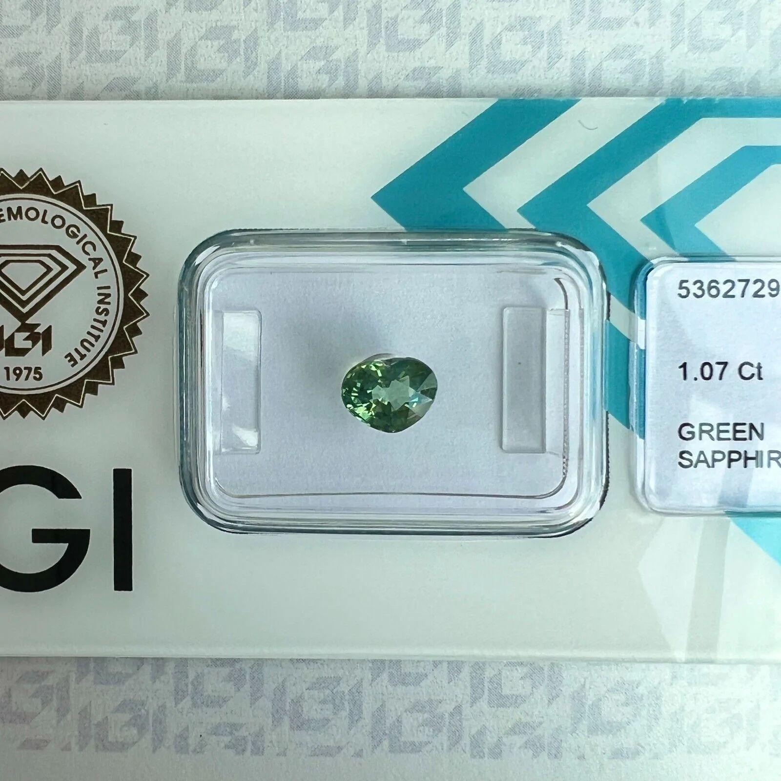 1.07ct Vivid Green Untreated IGI Certified Australian Sapphire Heart Cut Blister For Sale 1