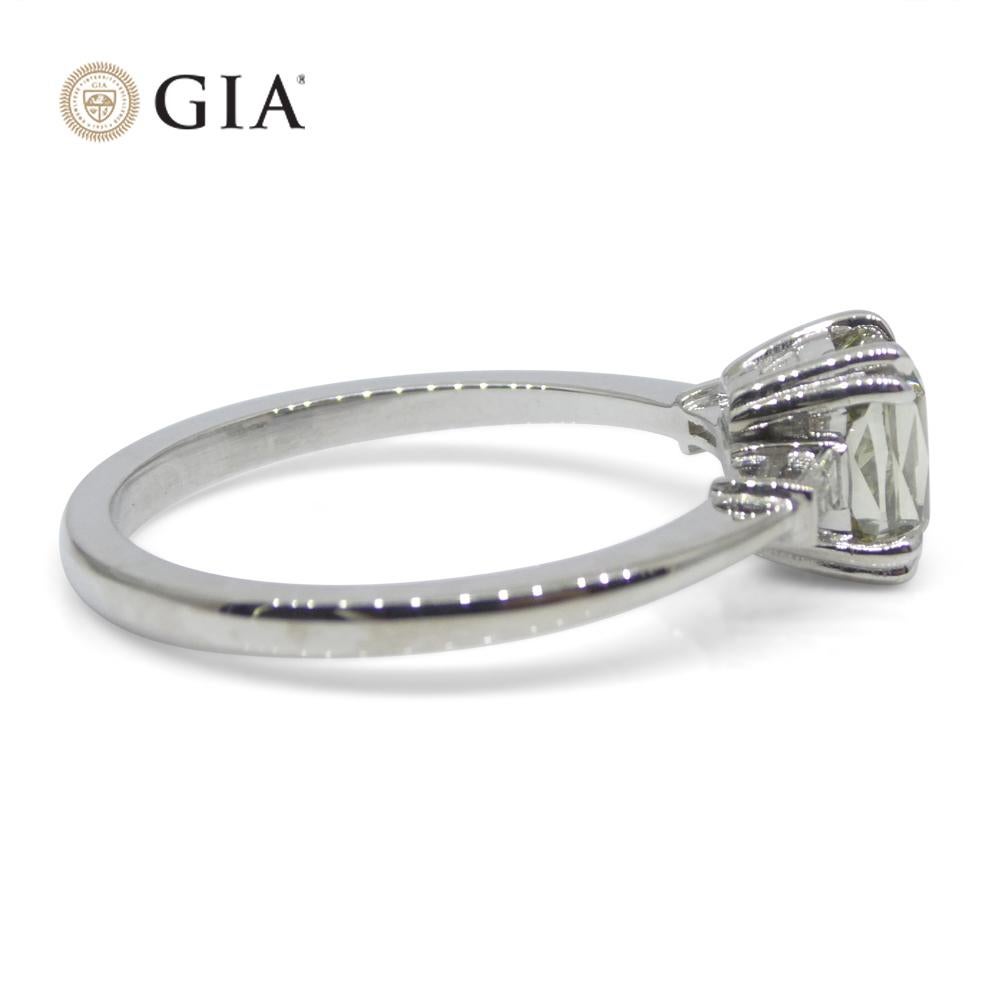 1.07ct Yellowish Green Fancy Diamond Cushion Engagement Ring set in 18k White Go For Sale 6