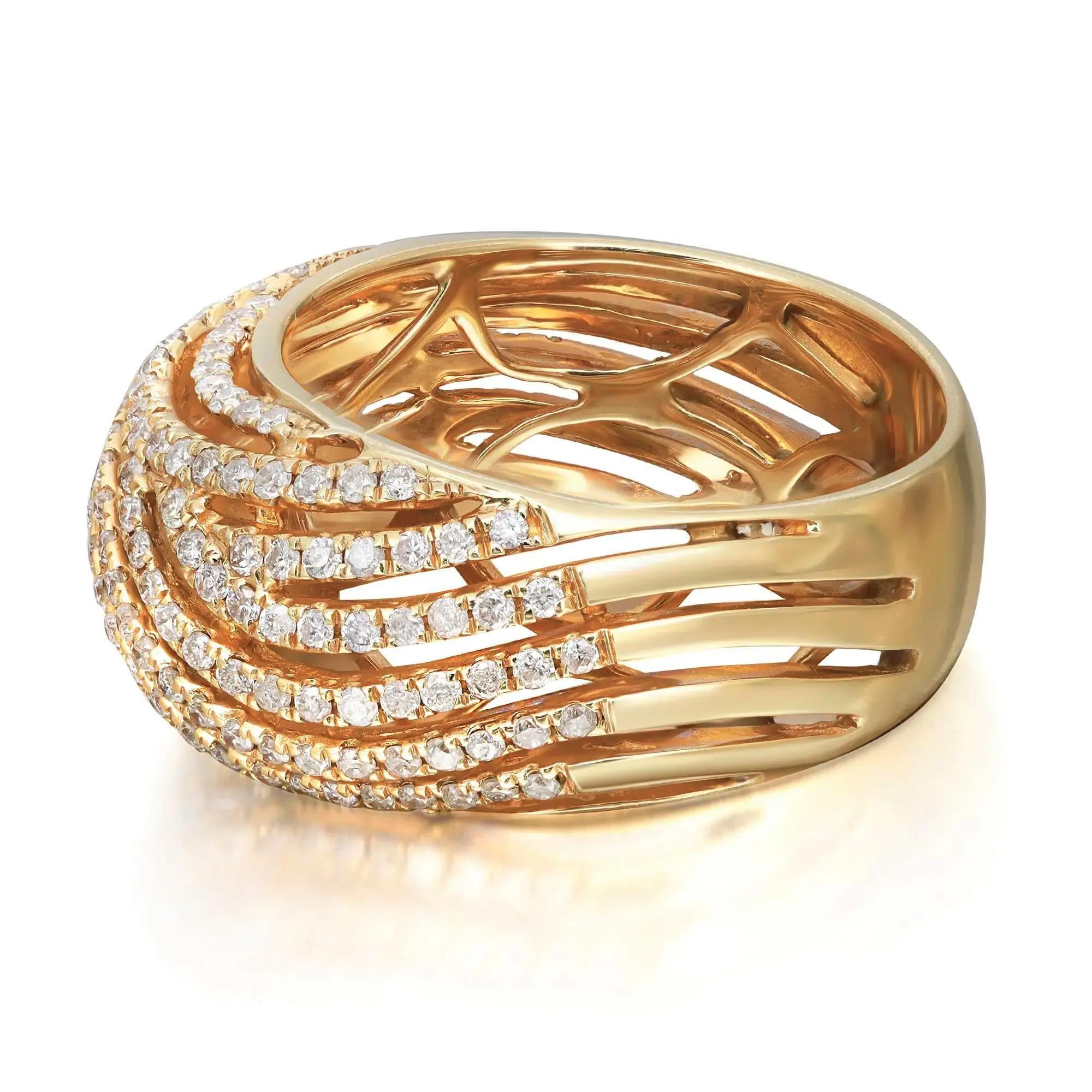 1.07cttw Prong Set Round Cut Diamond Ladies Cocktail Ring 14k Yellow Gold In New Condition For Sale In New York, NY