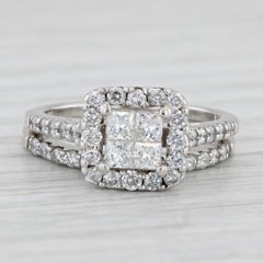 1.07ctw Princess Diamond Halo Engagement Ring Wedding Band Bridal Set 14k Gold